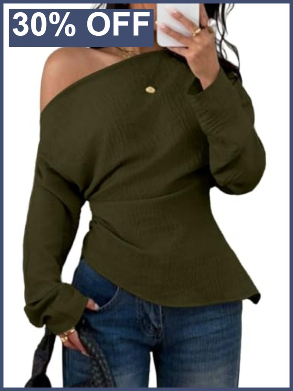 Women's Off Shoulder Long Sleeve Blouse Textured Fitted Going Out Top